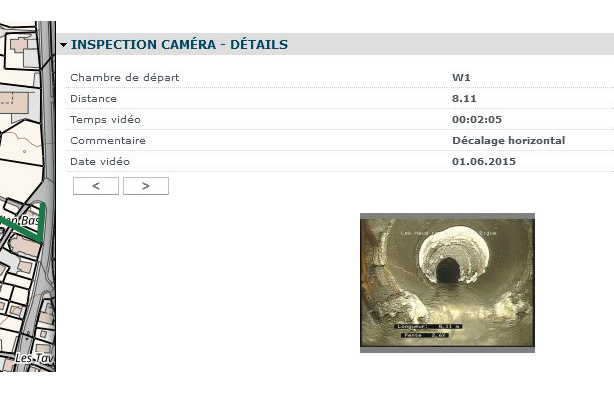 Inspection caméra de conduite intégrée au géoportail